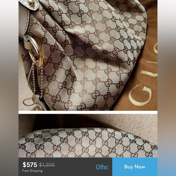 Shoulder bag Monogramed GG tan bag brown trim slouchy bag medium size tan bag - Picture 11 of 11